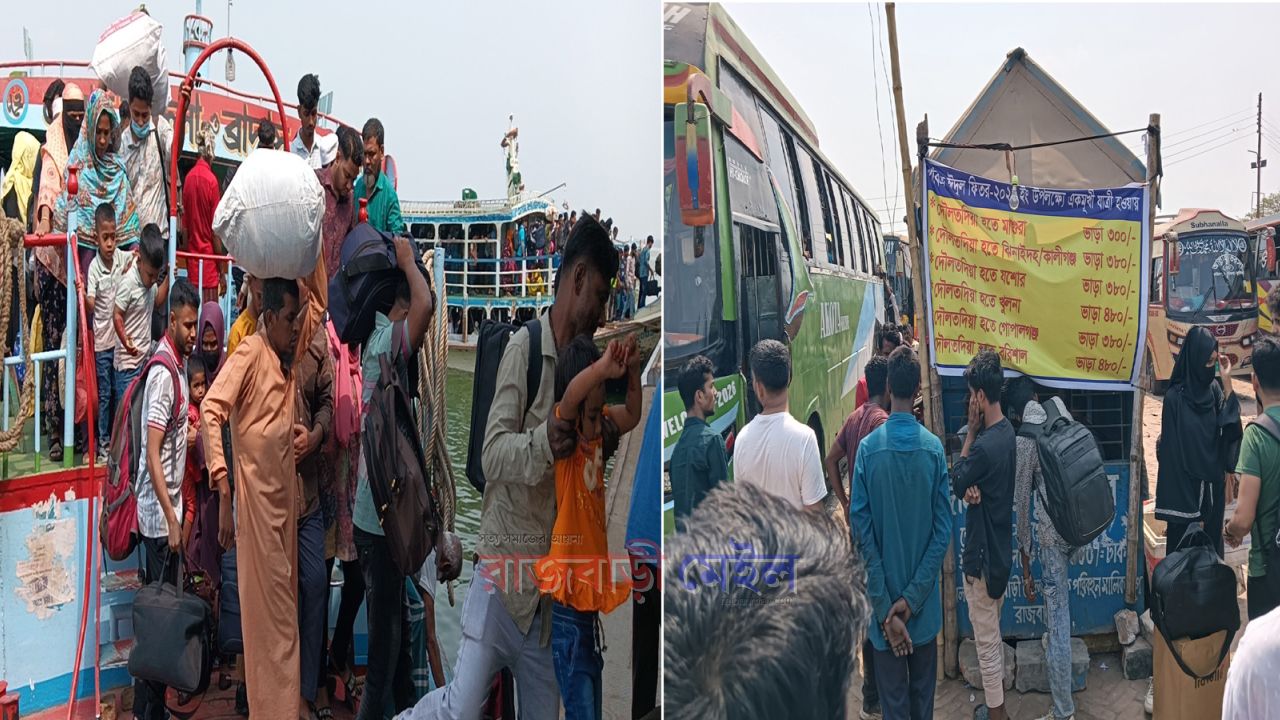 ঈদ যাত্রায় দৌলতদিয়া ঘাটে মানুষের ভিড়, বাড়তি ভাড়া আদায়ের অভিযোগ